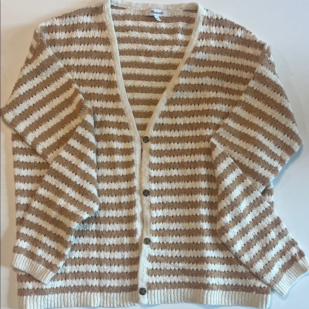 Madewell Cream & Tan Striped Button-Front Cardigan